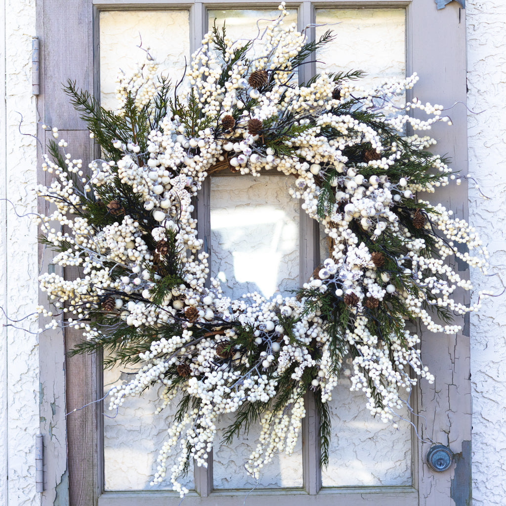 White Berry and Pine Wreath Branches Designs