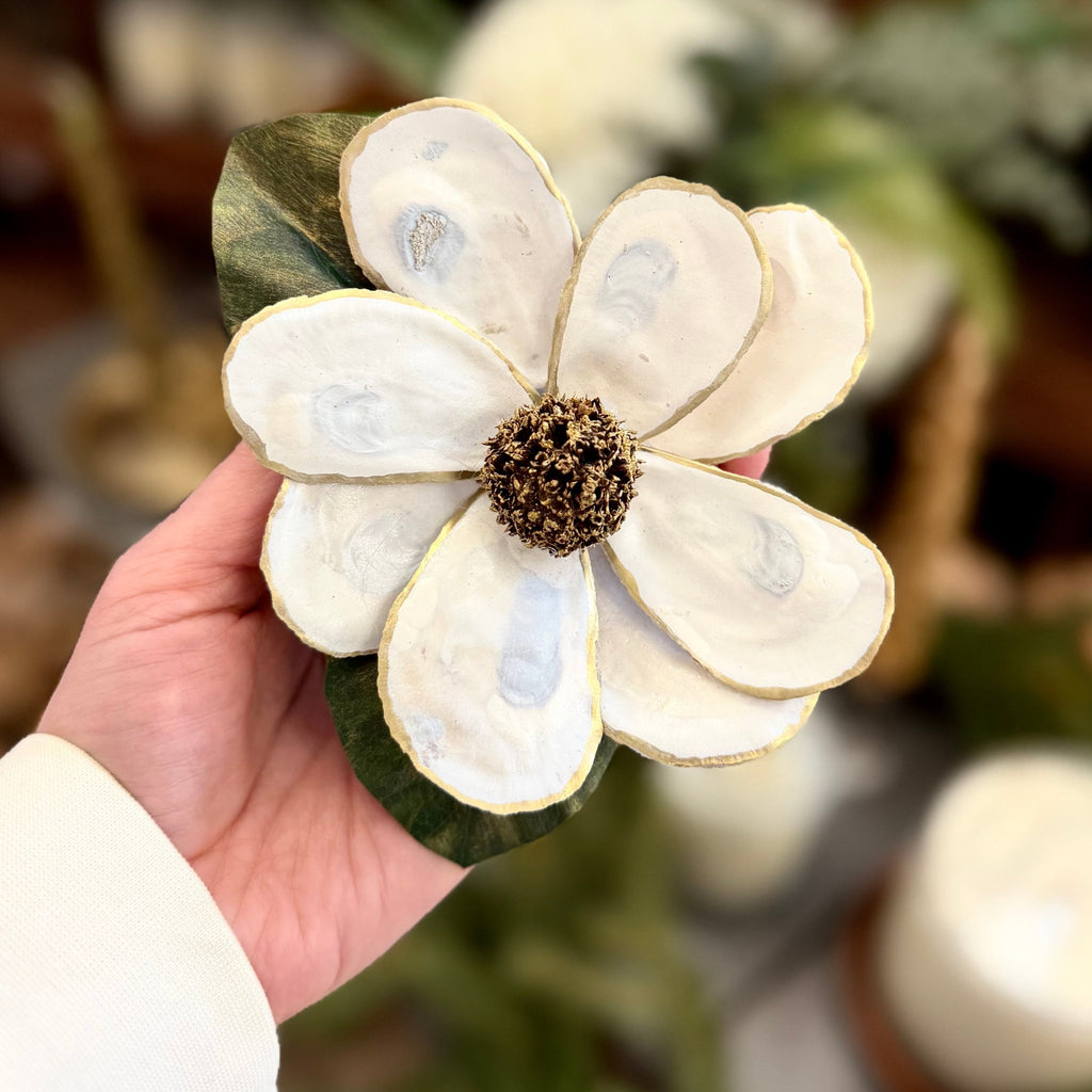 White Oyster Shell Magnolia Flower in Gift Box White Branches Designs
