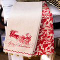 Yuletide Santa on Sleigh Towel with Brass Bells Branches Designs
