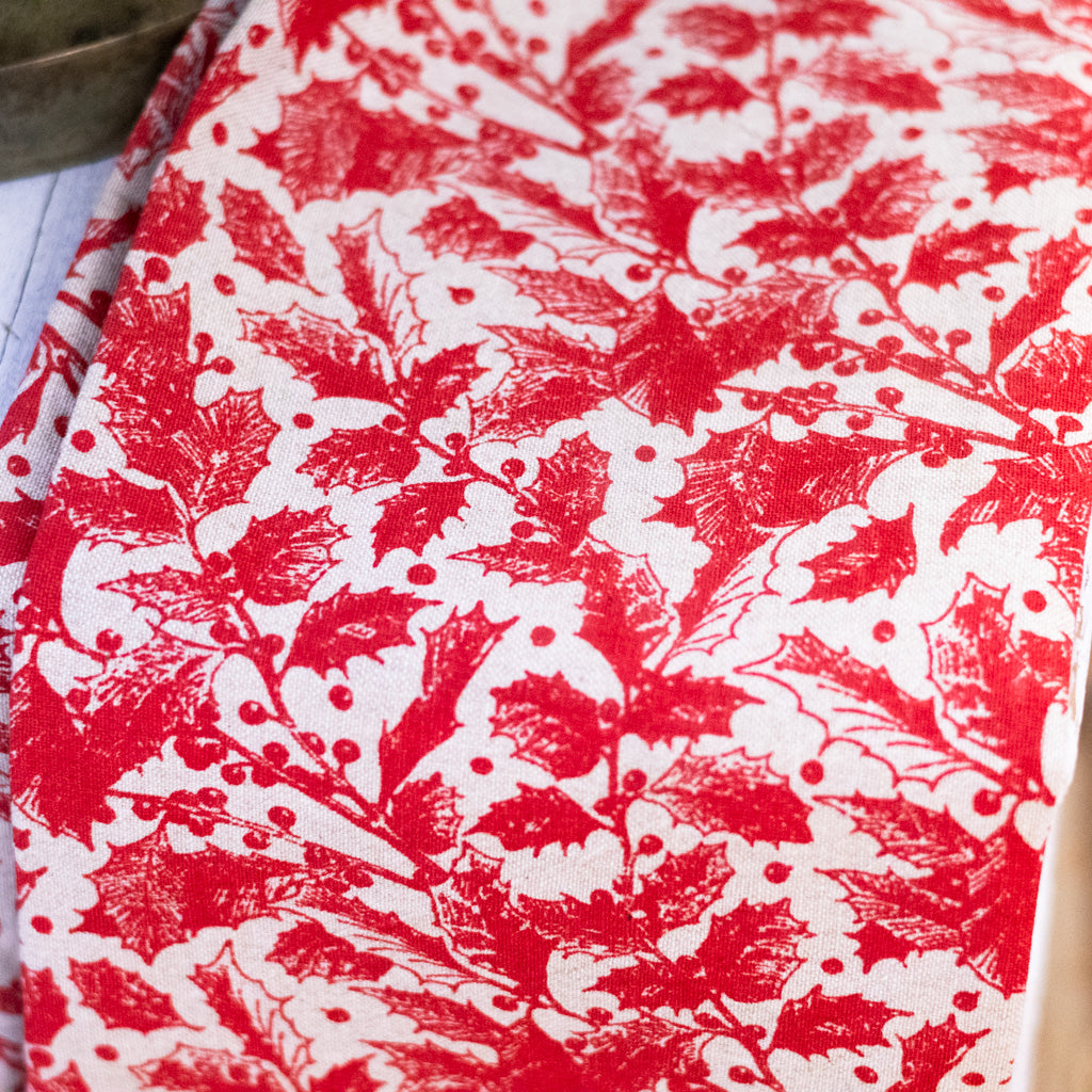 Yuletide Berries and Holly Leaves Towel with Brass Bells Branches Designs