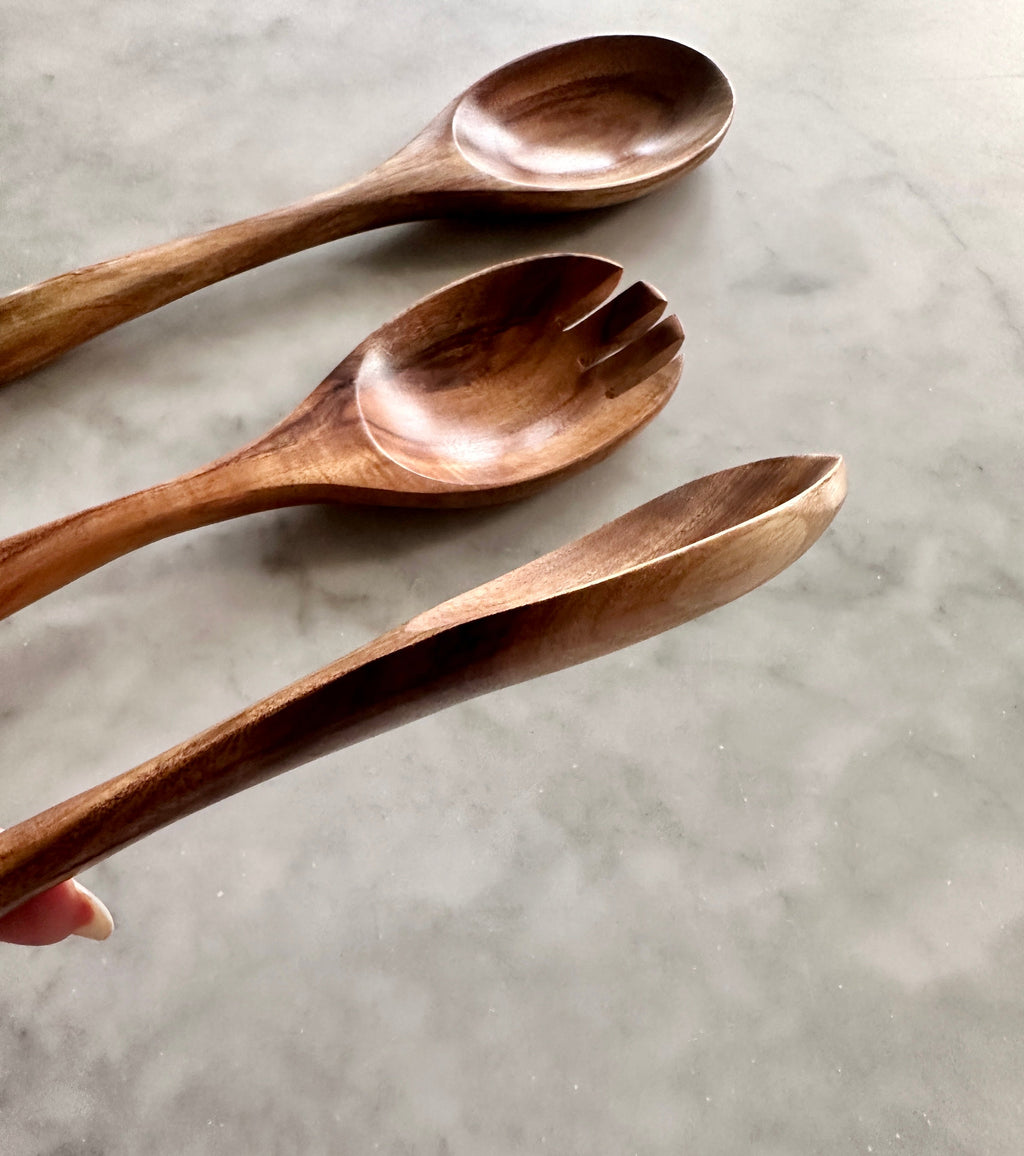 Tulum Teak Wooden Salad Serving Set - 3 Piece Busa Designs