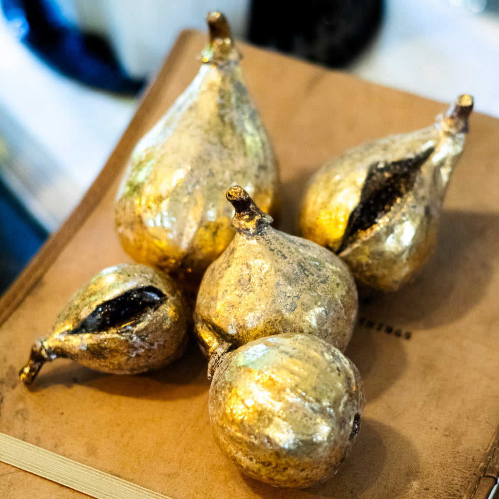 Set of Five Antiqued Resin Gold Finish Figs Branches Designs