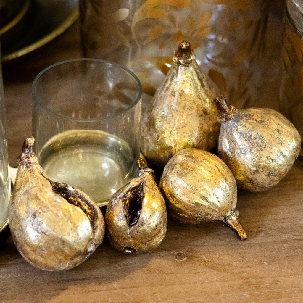 Set of Five Antiqued Resin Gold Finish Figs Branches Designs