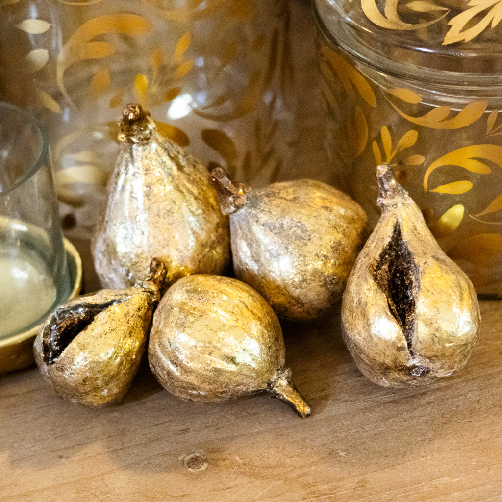 Set of Five Antiqued Resin Gold Finish Figs Branches Designs