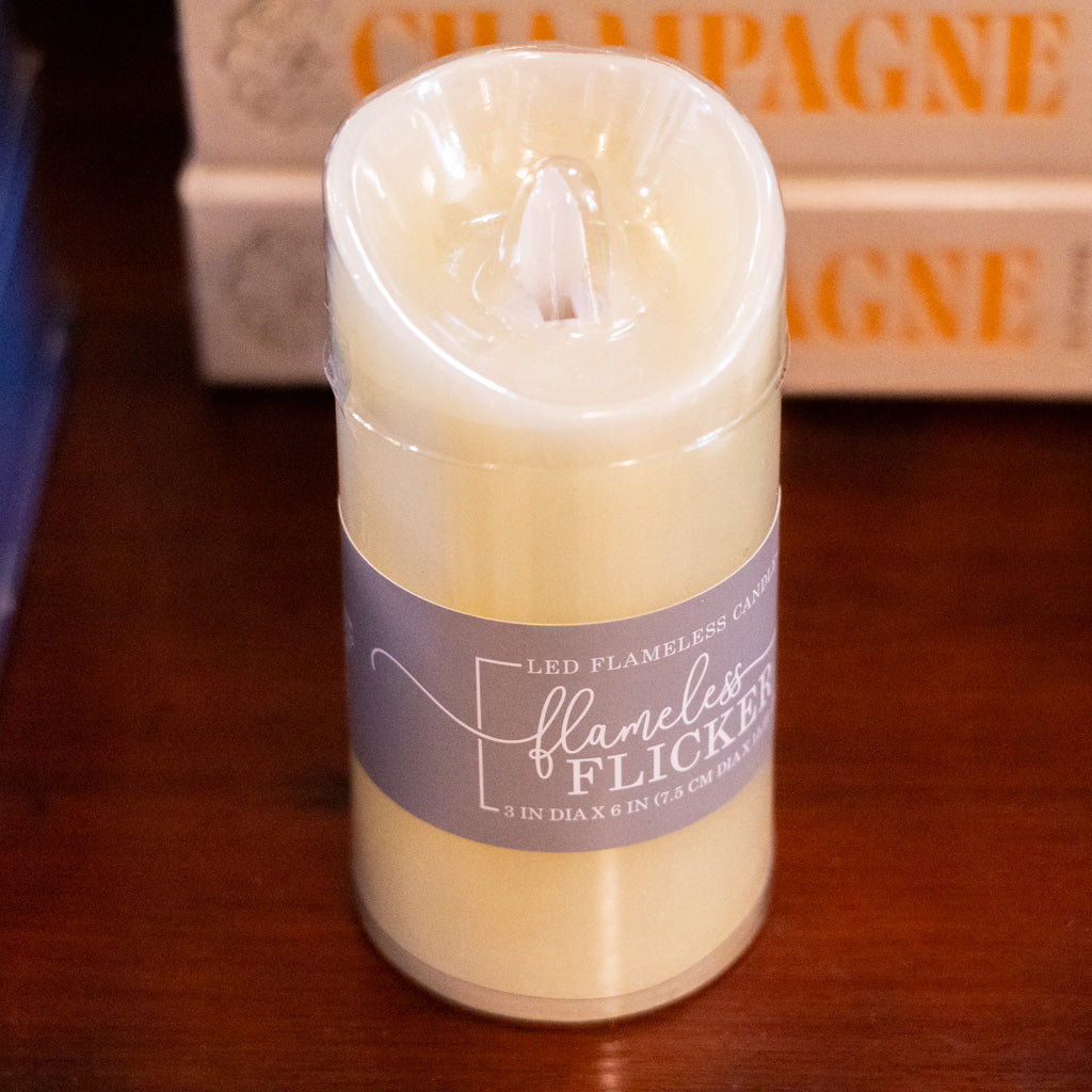 Flameless Flickering Candle with Timer Ivory Small Branches Designs