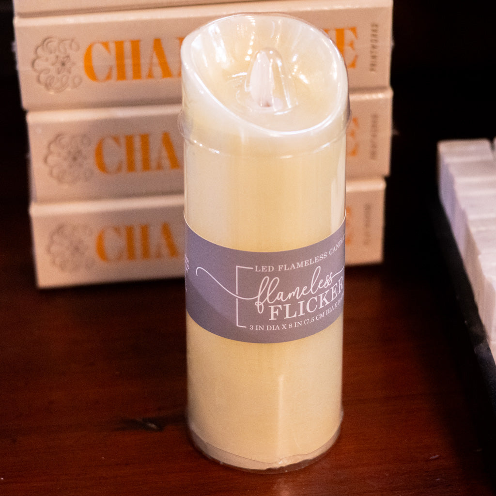 Flameless Flickering Candle with Timer Ivory Slim Branches Designs