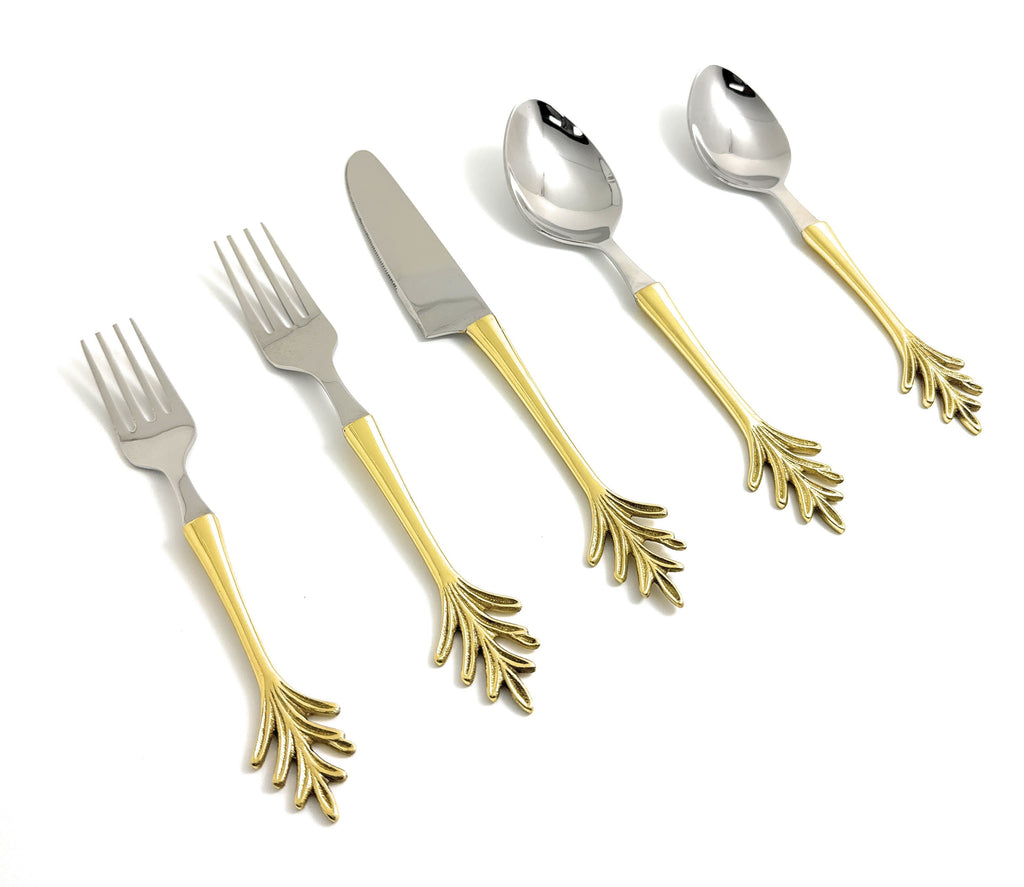 Stainless Steel Golden Flatware 20p set Leaf Style Design Vibhsa