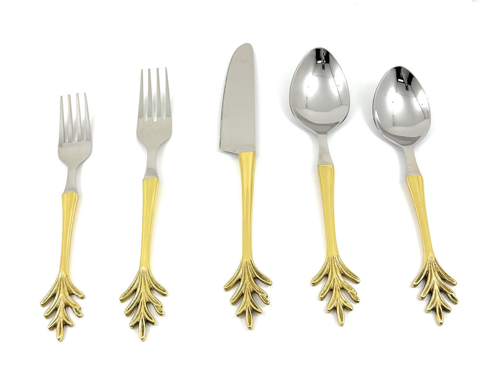 Stainless Steel Golden Flatware 20p set Leaf Style Design Vibhsa
