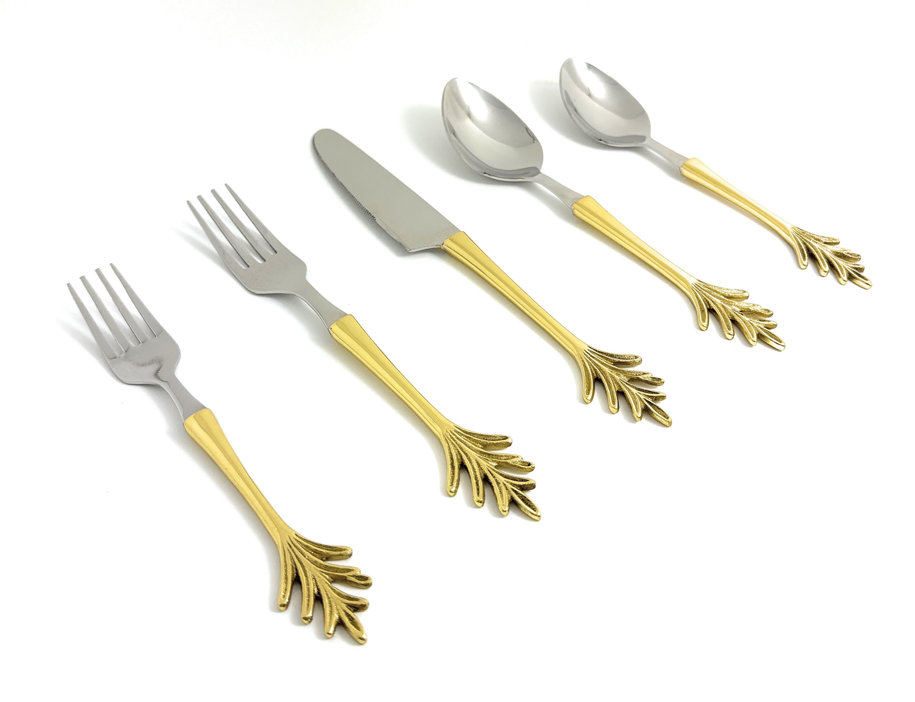Stainless Steel Golden Flatware 20p set Leaf Style Design Vibhsa