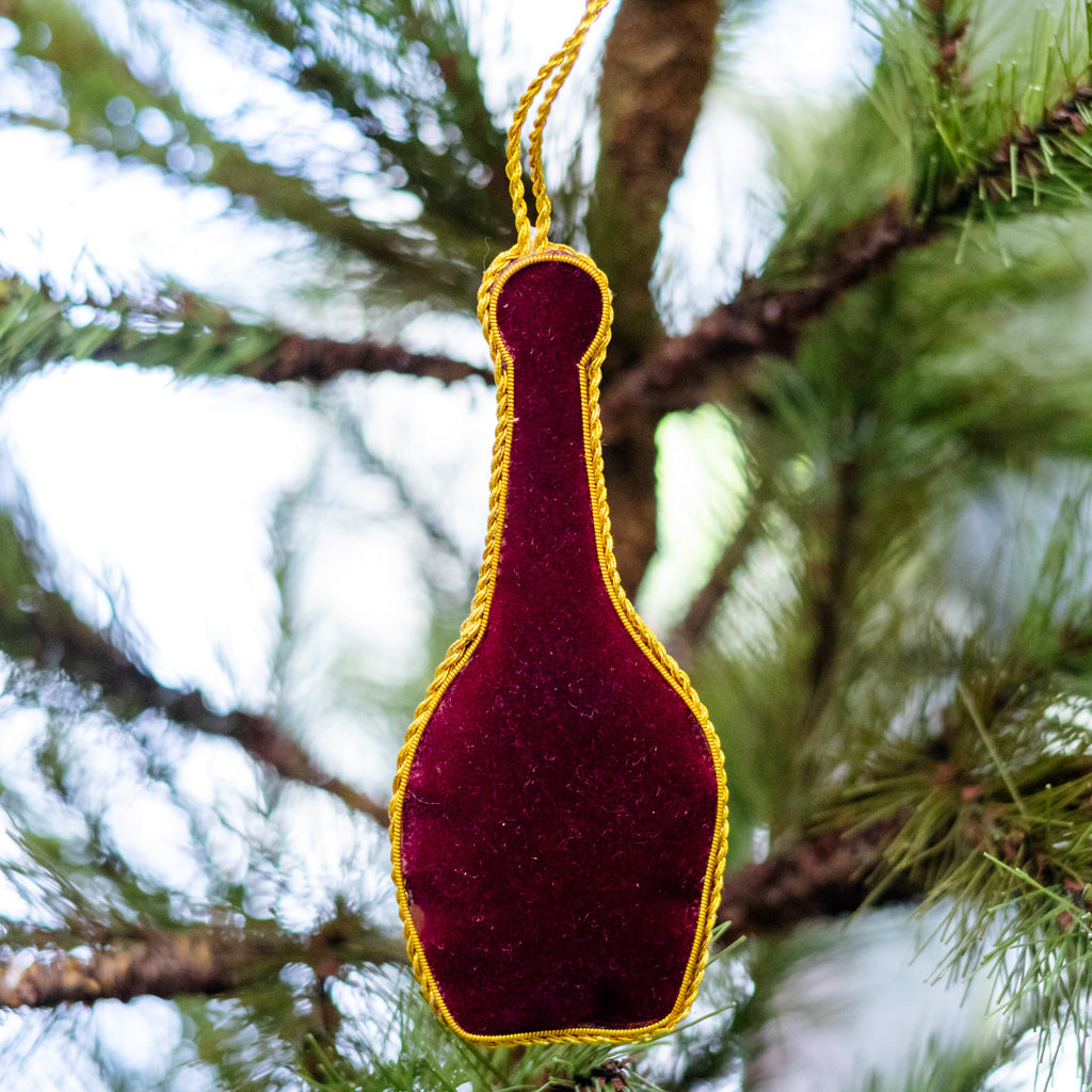 Burgundy Velvet Champagne Bottle Ornament Branches Designs
