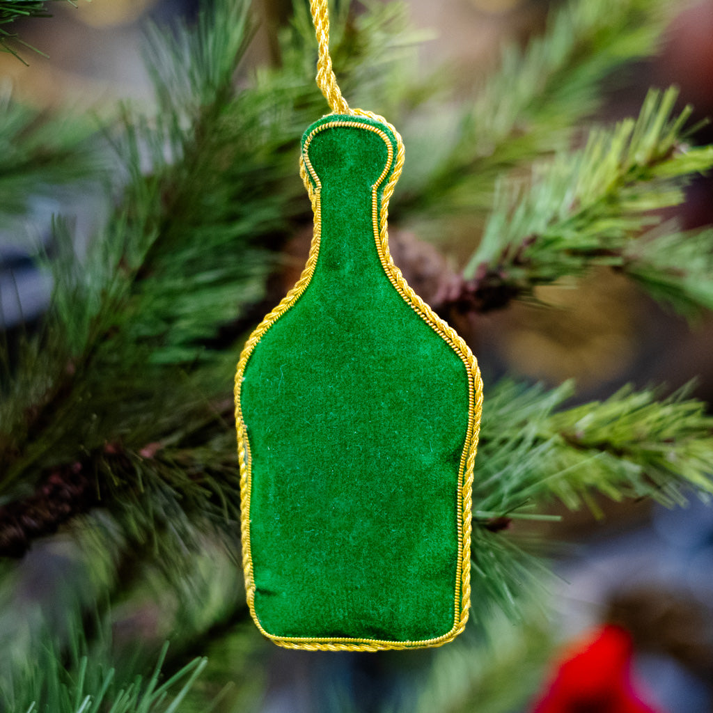 Green Velvet Champagne Bottle Ornament Branches Designs