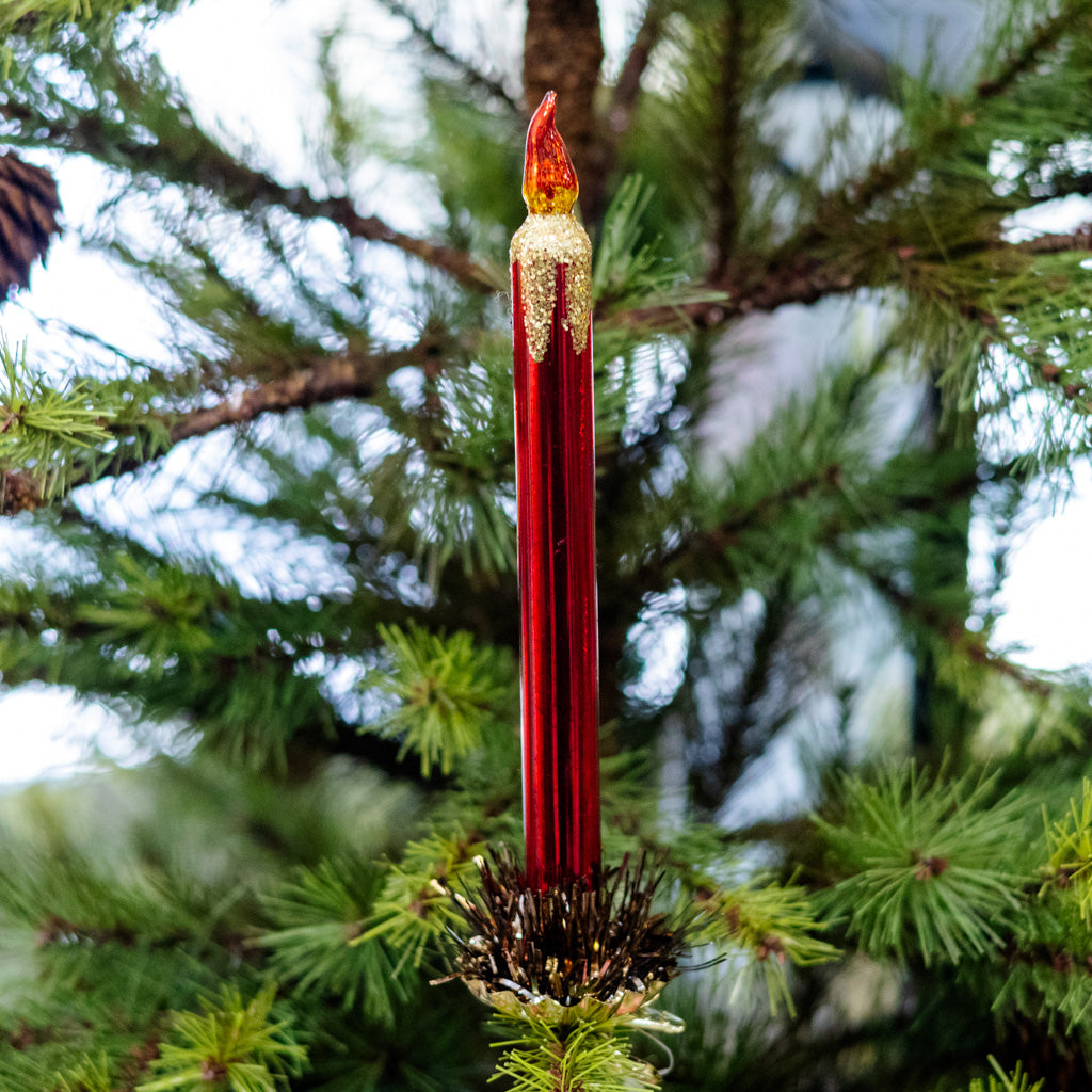 Red Mercury Glass Candle Ornament Branches Designs