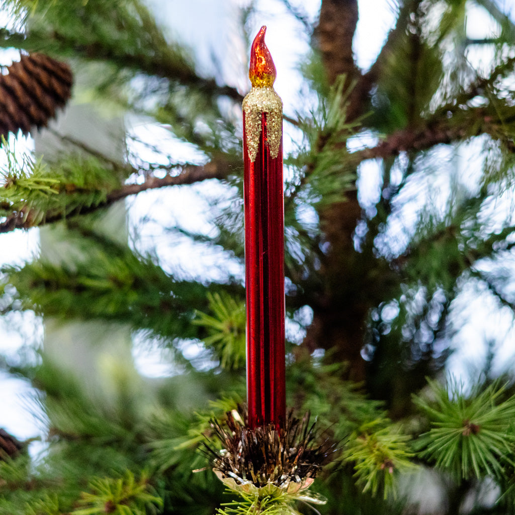 Red Mercury Glass Candle Ornament Branches Designs