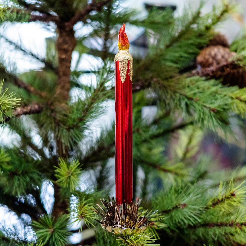 Red Mercury Glass Candle Ornament Branches Designs