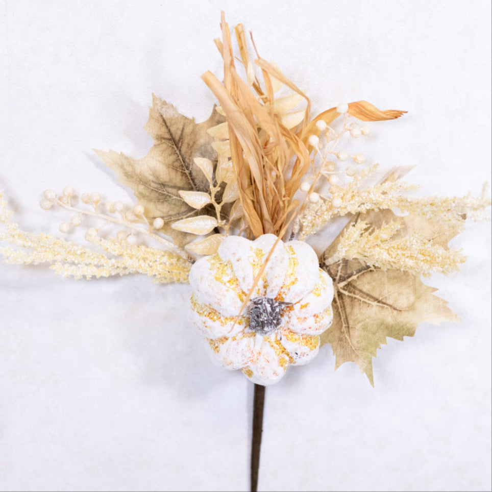 Washed Pumpkin Maple Leaf and Seed Gold Beige Pick Branches Designs