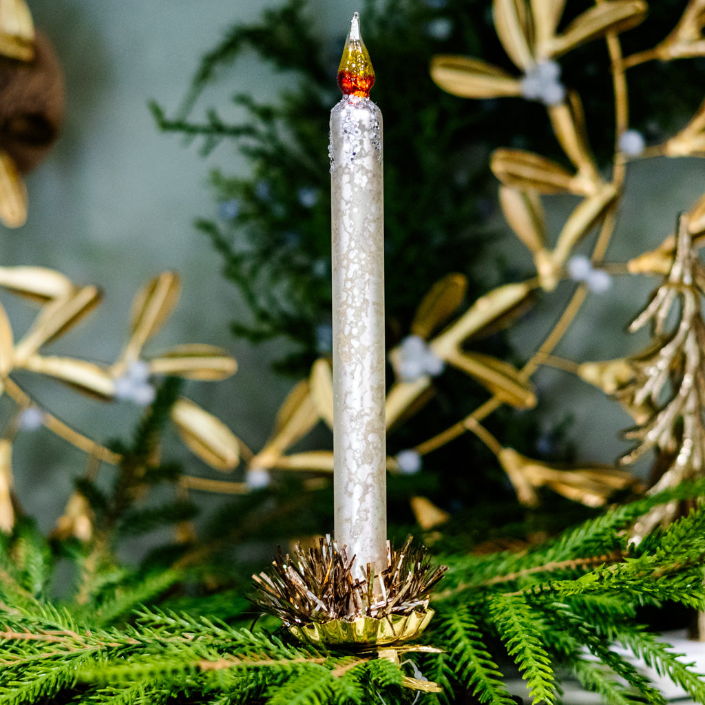 Silver Mercury Glass Candle Ornament Branches Designs