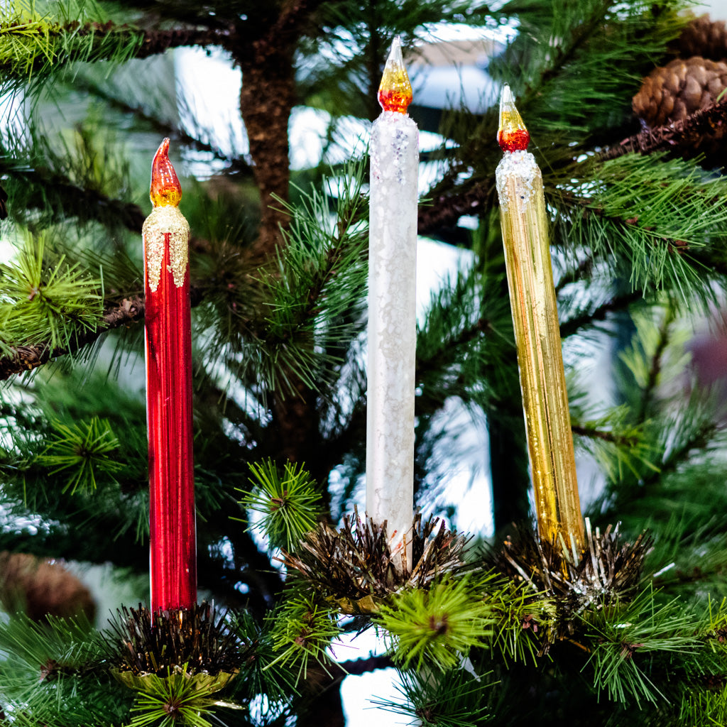 Red Mercury Glass Candle Ornament Branches Designs