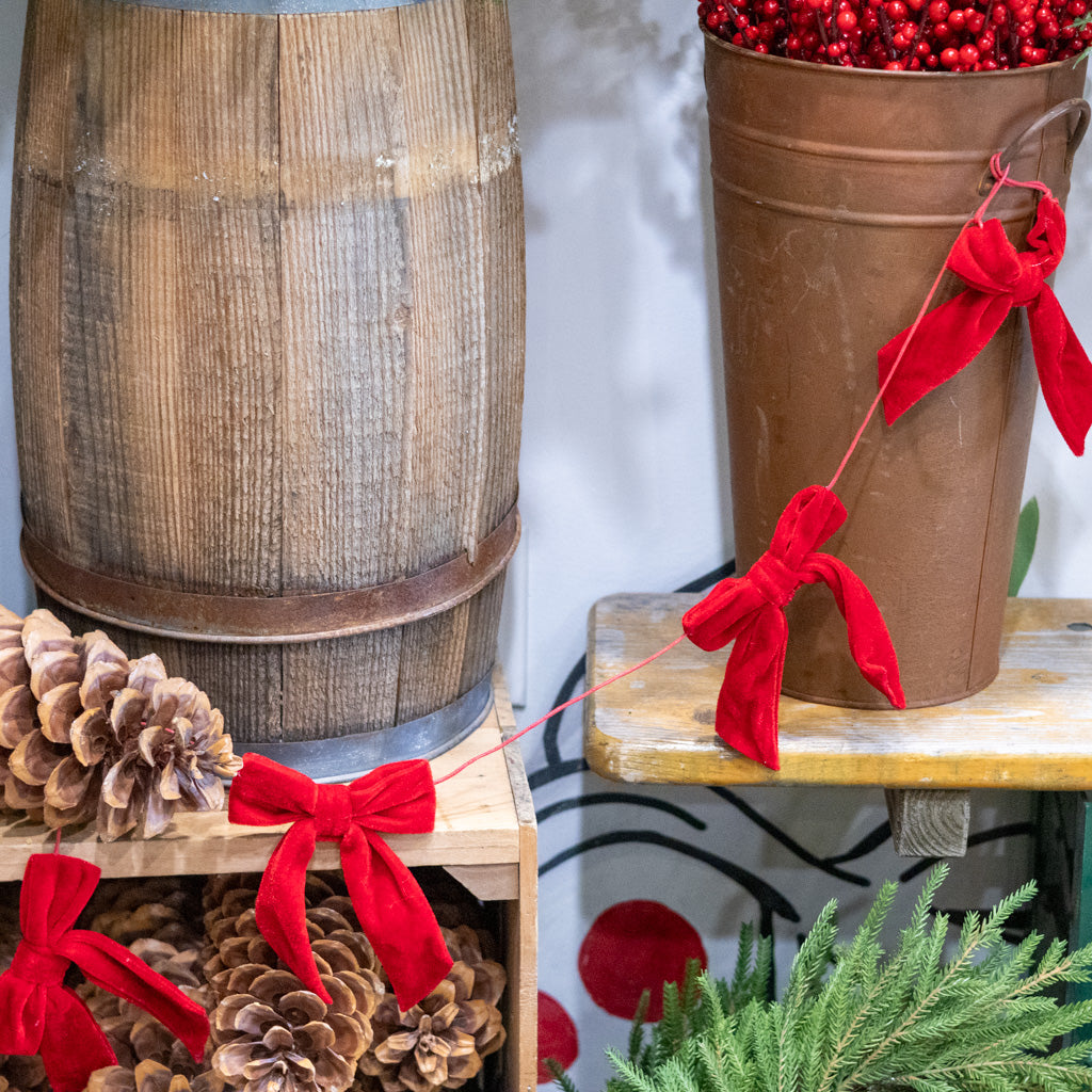 5ft. Red Velvet Bow Garland Branches Designs