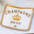 Cream Enameled Metal Tray "Champagne Brut" Branches Designs