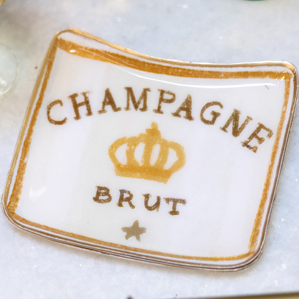 Cream Enameled Metal Tray "Champagne Brut" Branches Designs