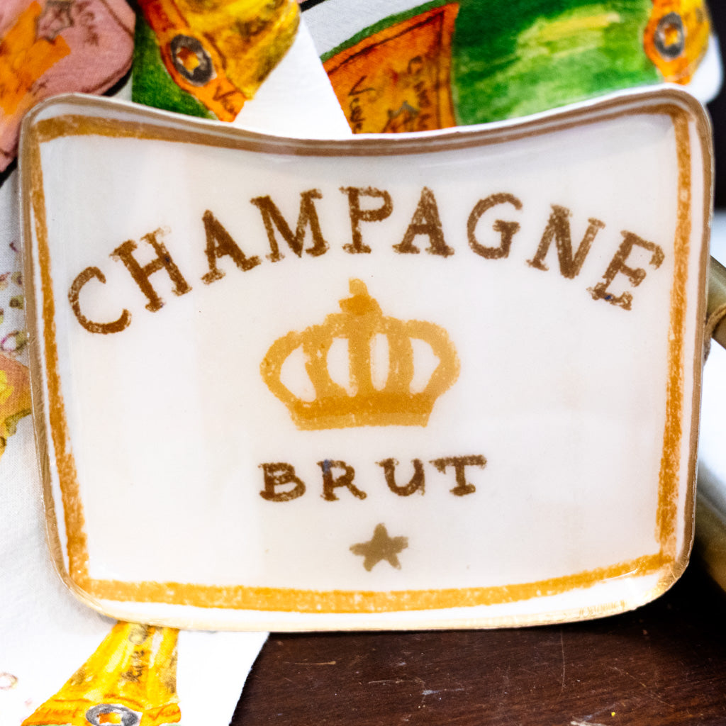 Cream Enameled Metal Tray "Champagne Brut" Branches Designs