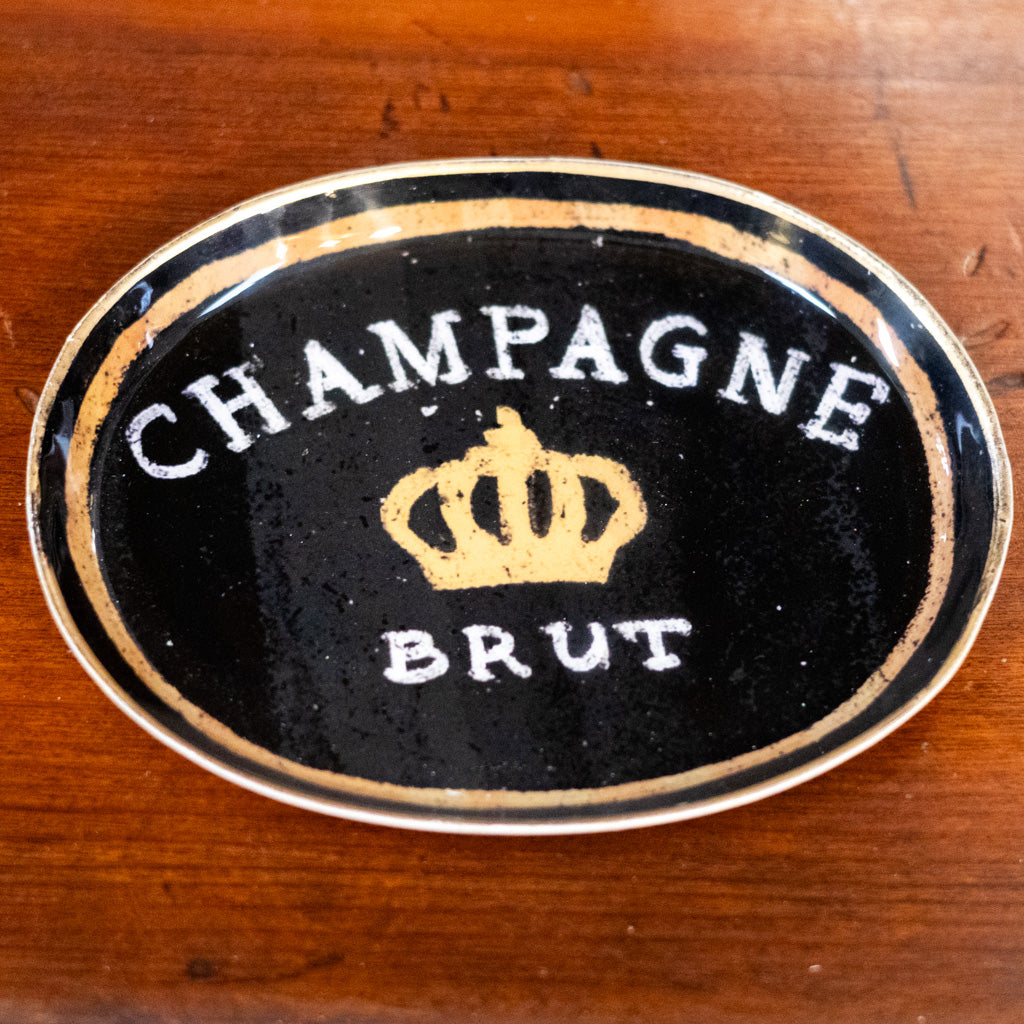 Black Enameled Metal Tray "Champagne Brut" Branches Designs