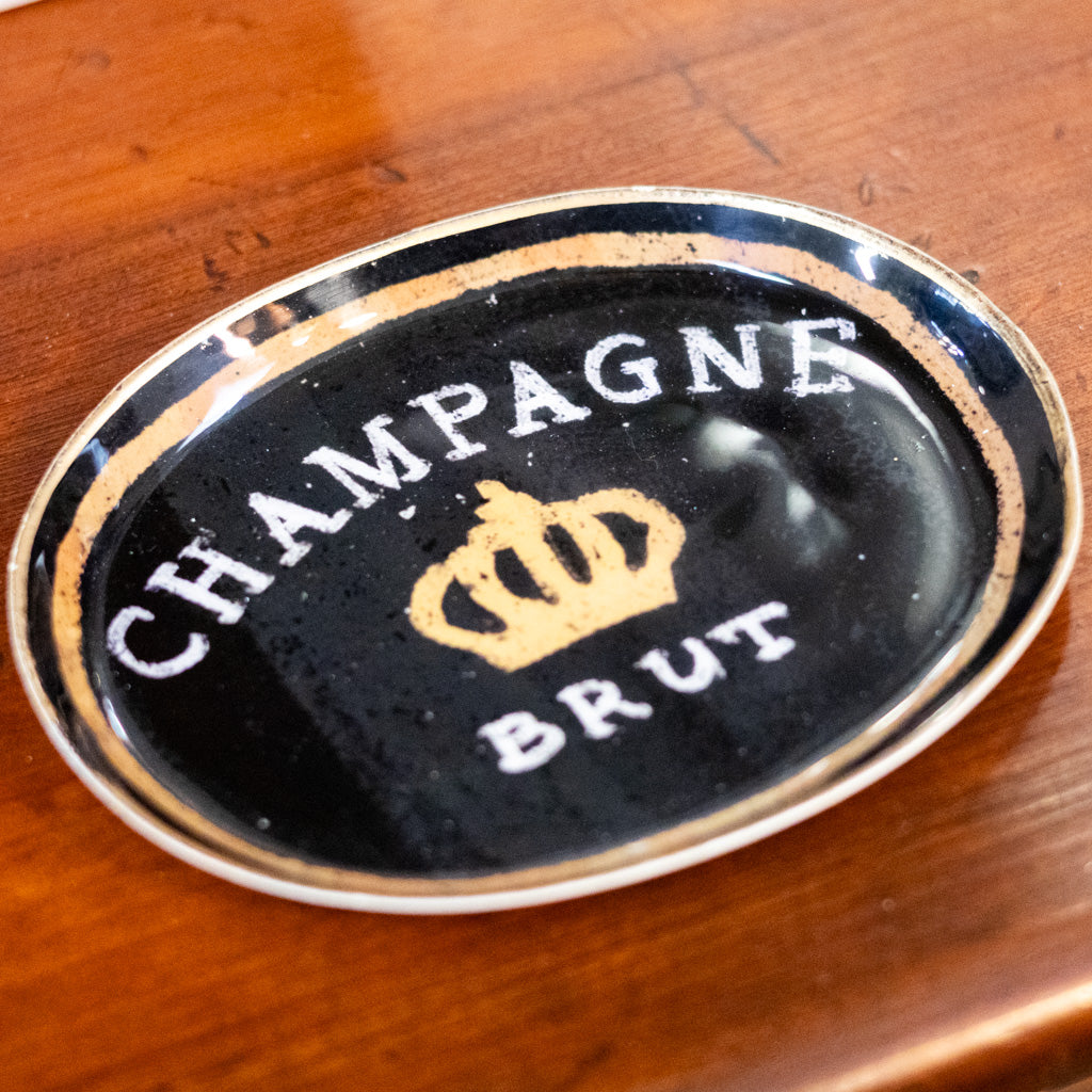 Black Enameled Metal Tray "Champagne Brut" Branches Designs