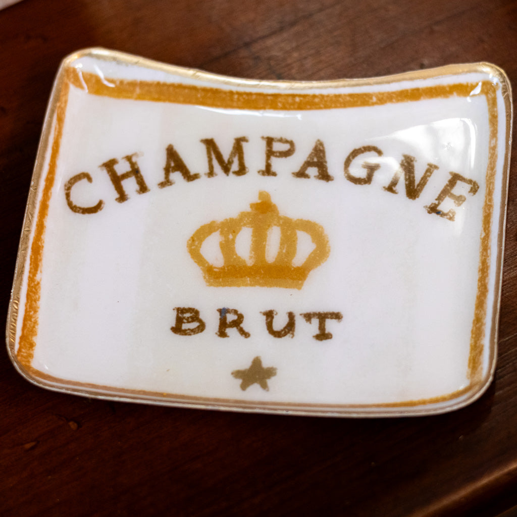 Cream Enameled Metal Tray "Champagne Brut" Branches Designs
