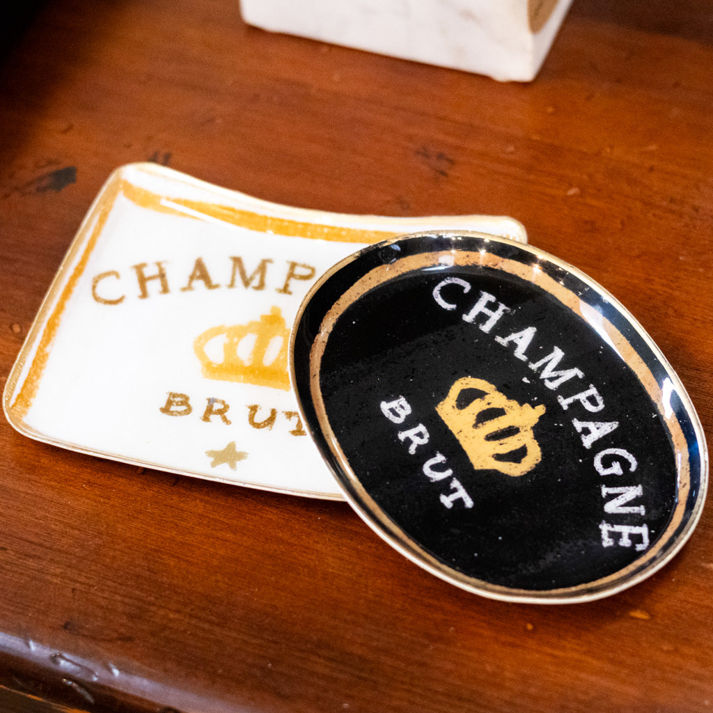 Black Enameled Metal Tray "Champagne Brut" Branches Designs