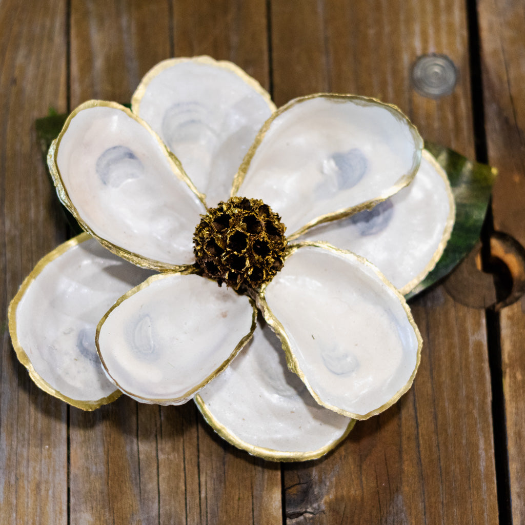 White Oyster Shell Magnolia Flower in Gift Box White Branches Designs
