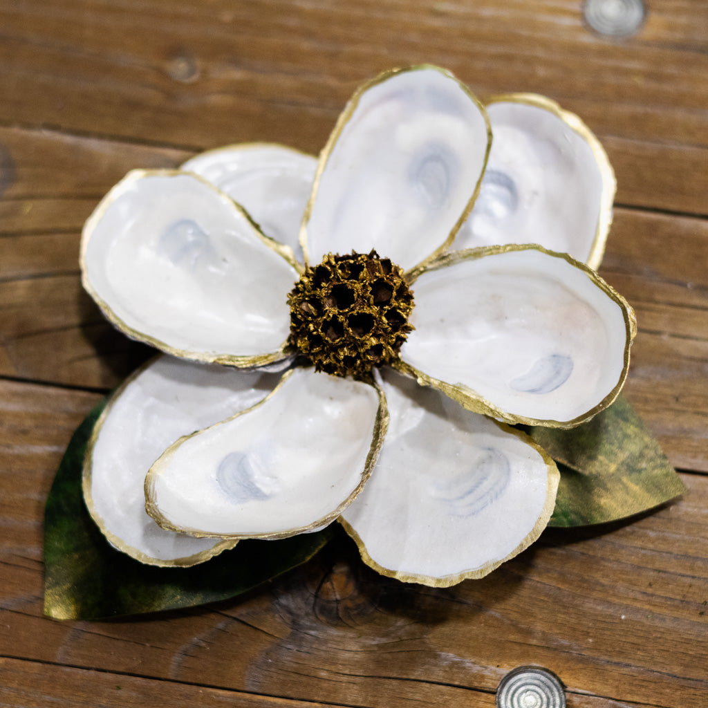 White Oyster Shell Magnolia Flower in Gift Box White Branches Designs