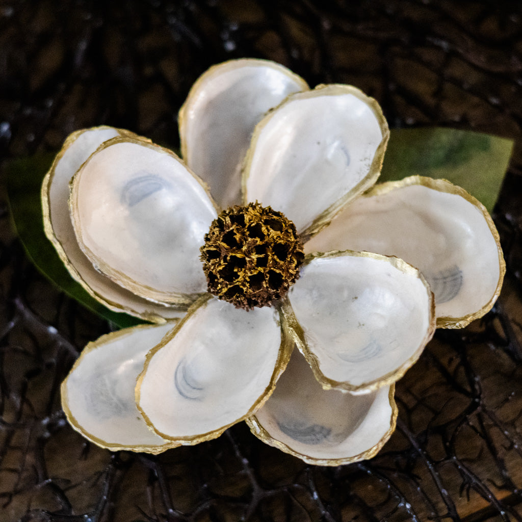 White Oyster Shell Magnolia Flower in Gift Box White Branches Designs