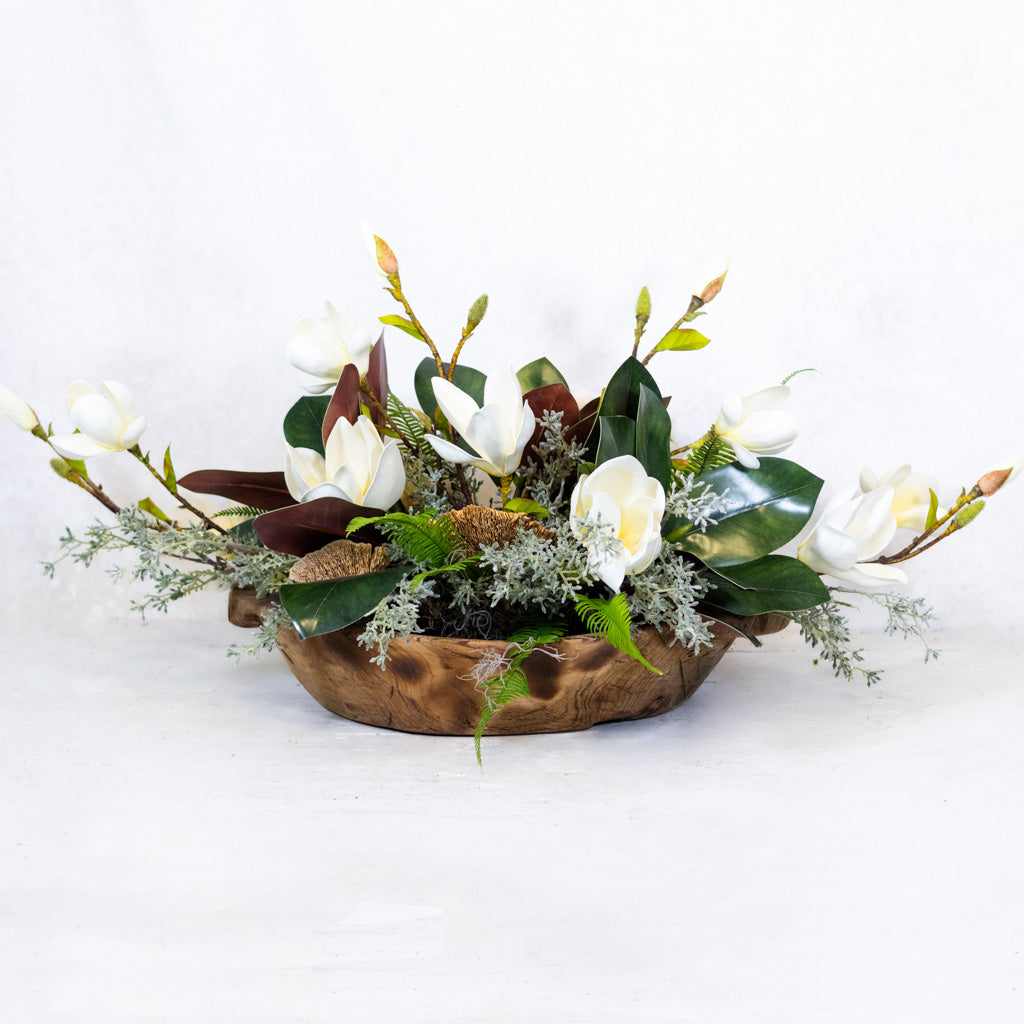 White Saucer Magnolia Elongated Centerpiece Drop In Branches Designs