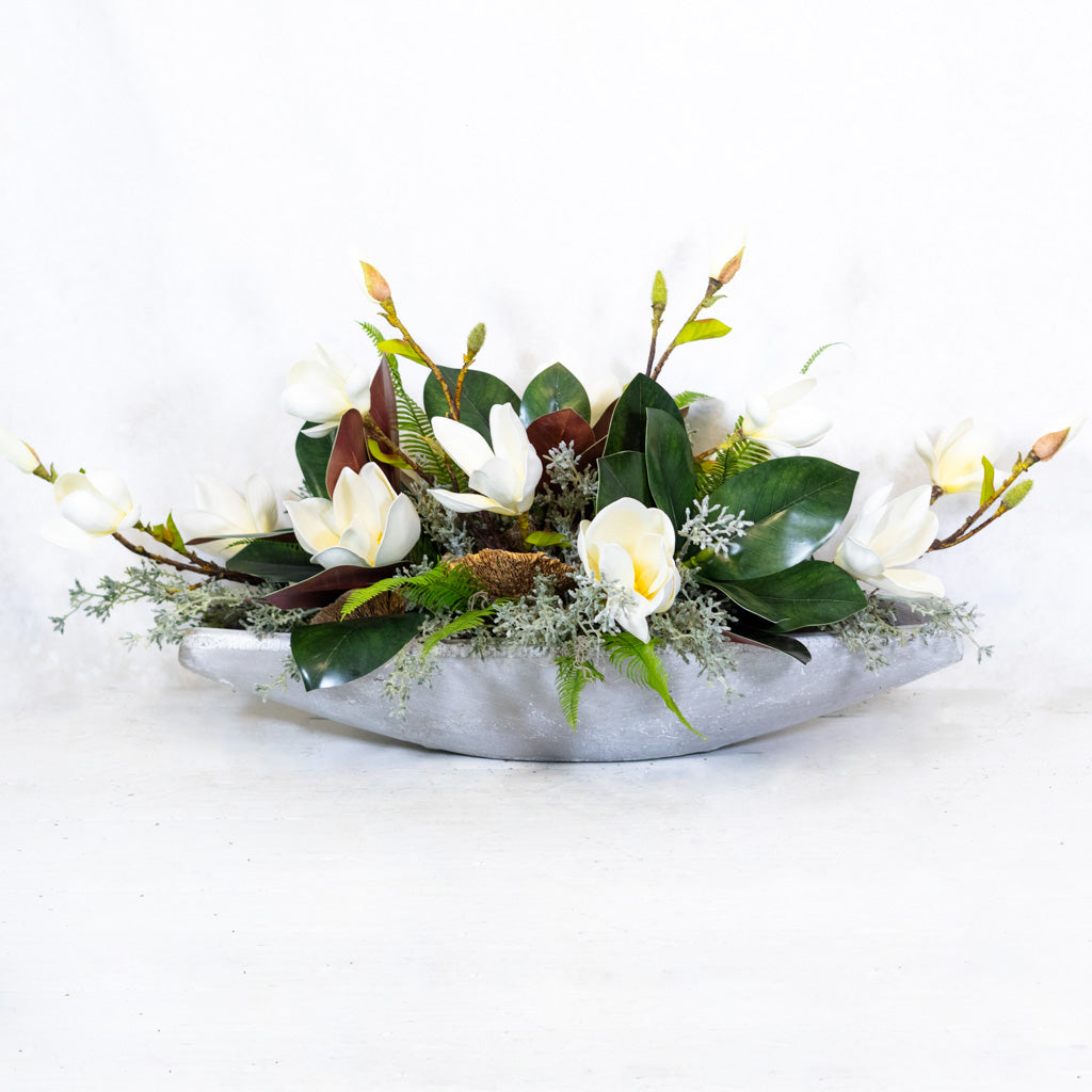 White Saucer Magnolia Elongated Centerpiece Drop In Branches Designs