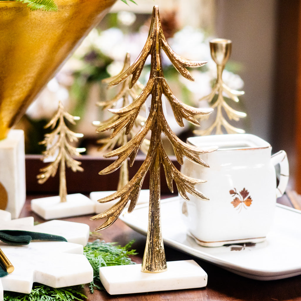 Tall Tree Gold Aluminum on Marble Base Branches Designs