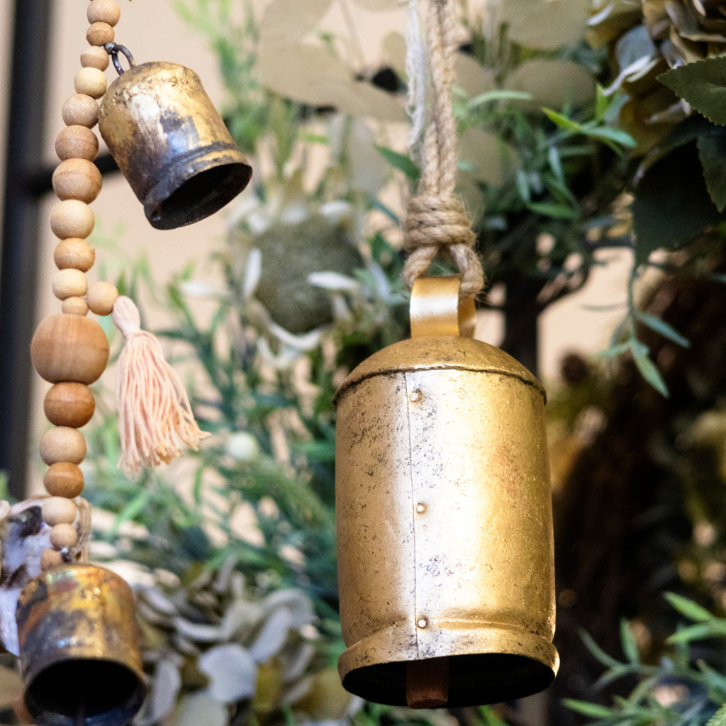 Tall Antiqued Gold Iron with Jute Bell Branches Designs