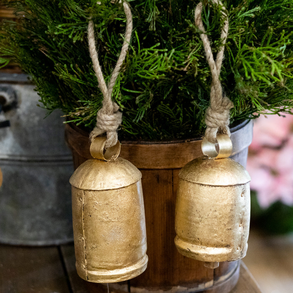 Tall Antiqued Gold Iron with Jute Bell Branches Designs