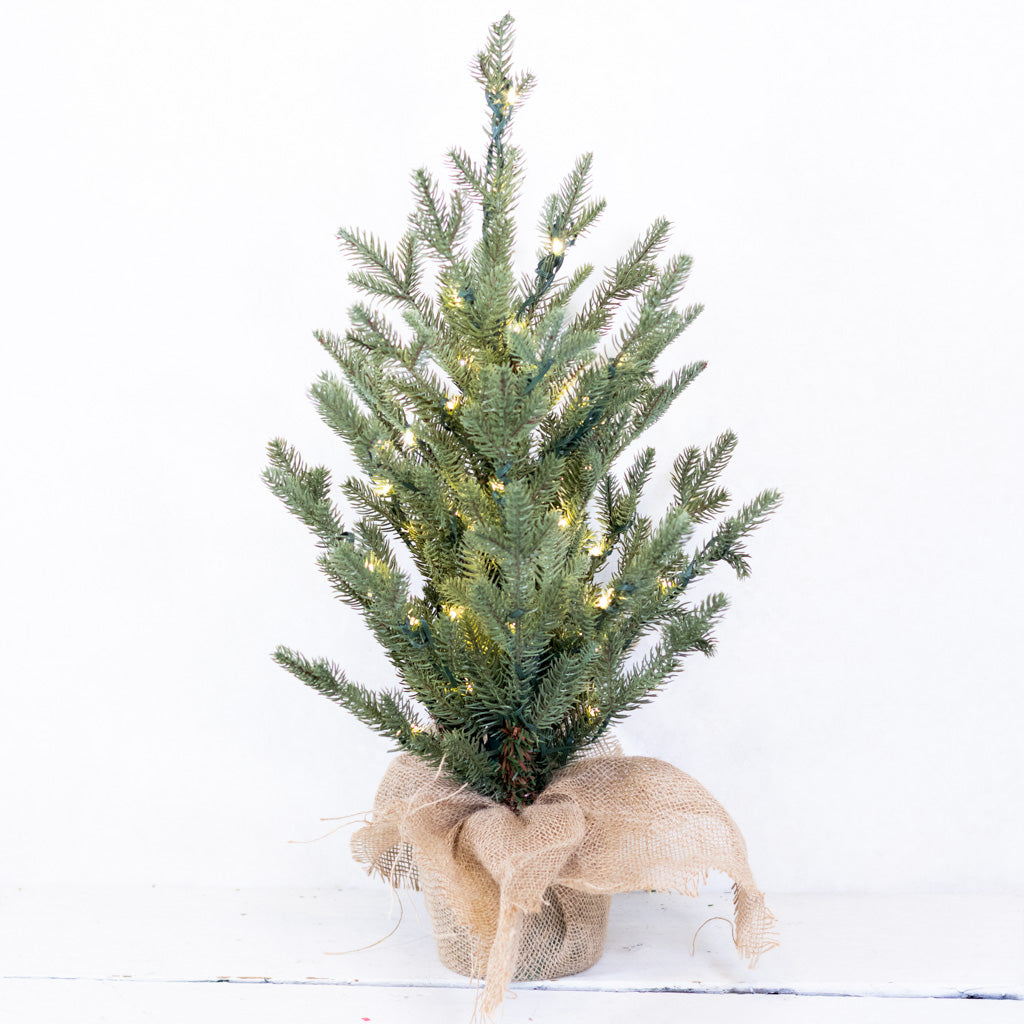 2 ft. Pre Lit Spruce Tree in Potted Burlap Branches Designs