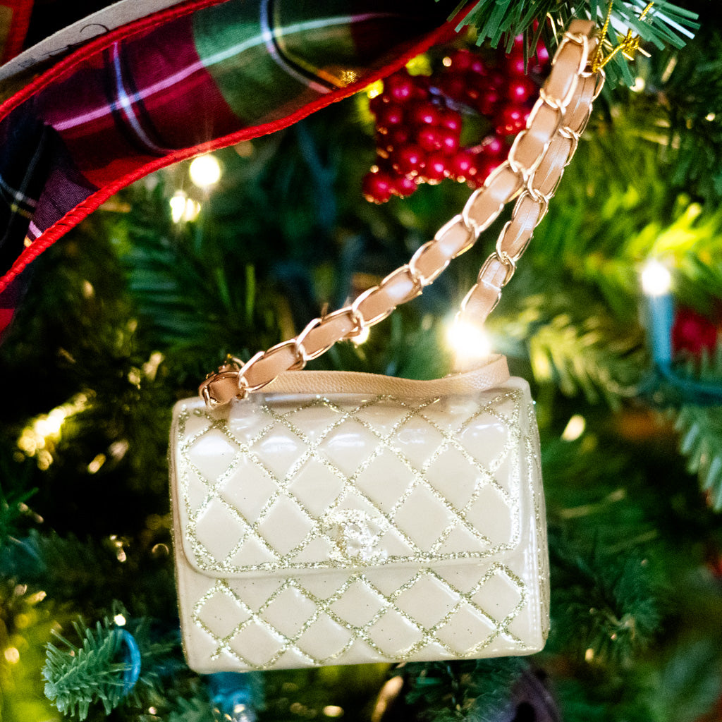 Luxury Tan Gold Handbag Glass Ornament Branches Designs