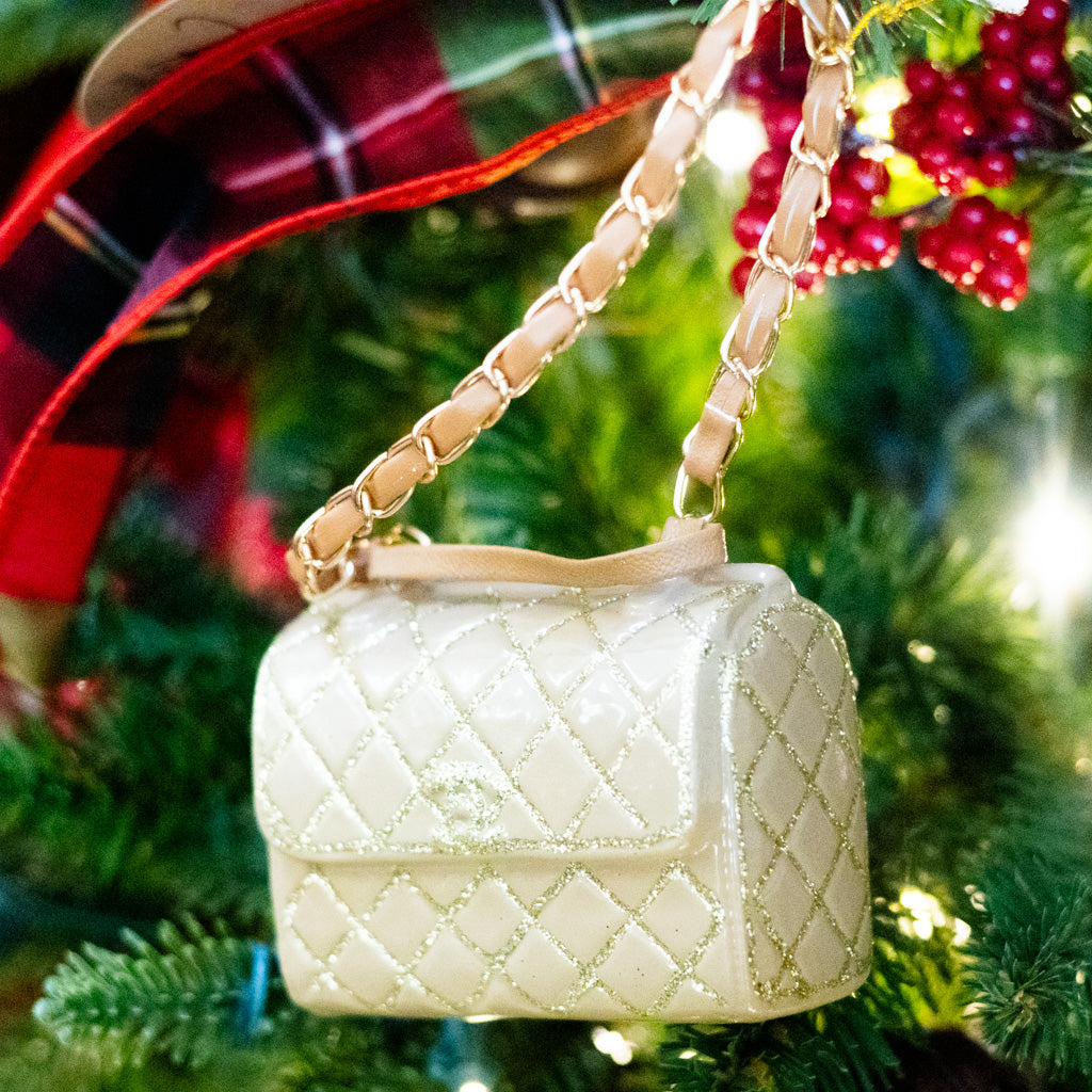 Luxury Tan Gold Handbag Glass Ornament Branches Designs