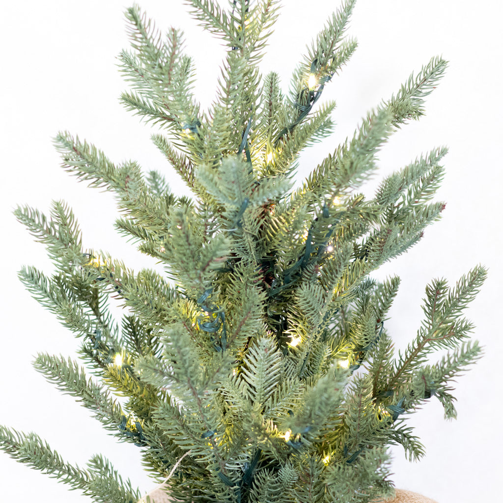 2 ft. Pre Lit Spruce Tree in Potted Burlap Branches Designs