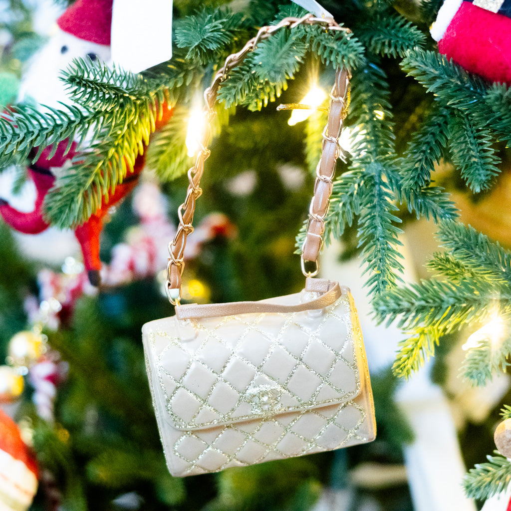 Luxury Tan Gold Handbag Glass Ornament Branches Designs