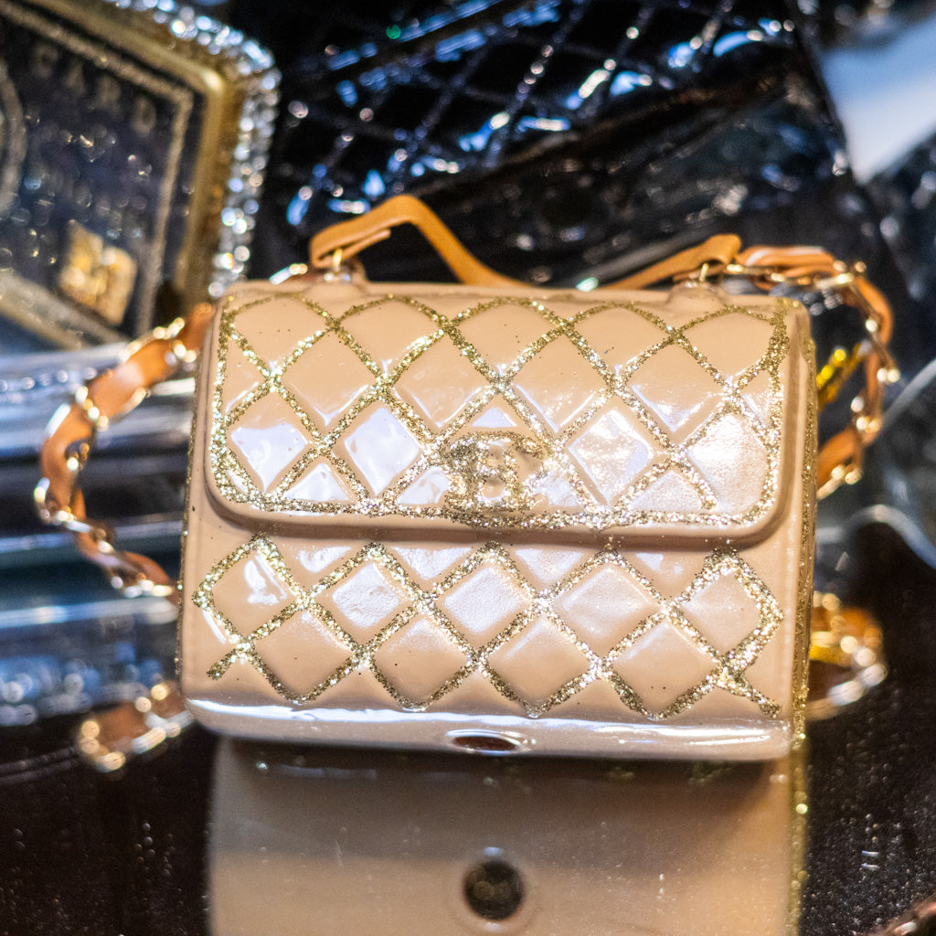 Luxury Tan Gold Handbag Glass Ornament Branches Designs