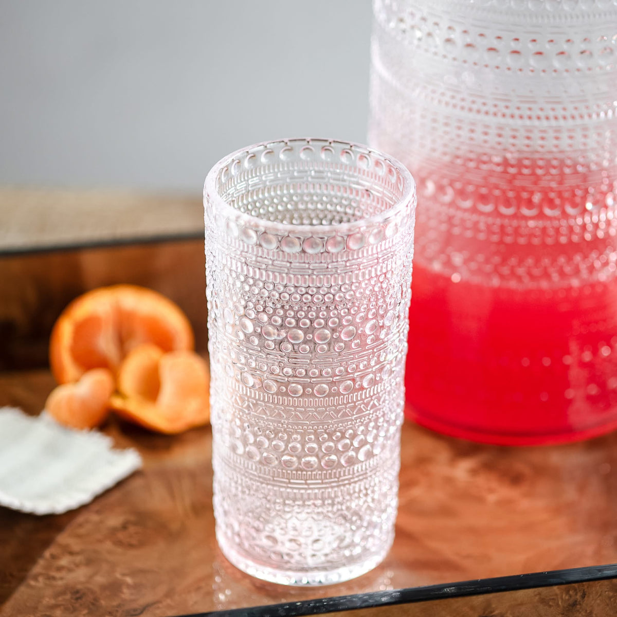 Tall Clear Melamine Dot Drinking Glasses | Set of 4 Rust & Cinder