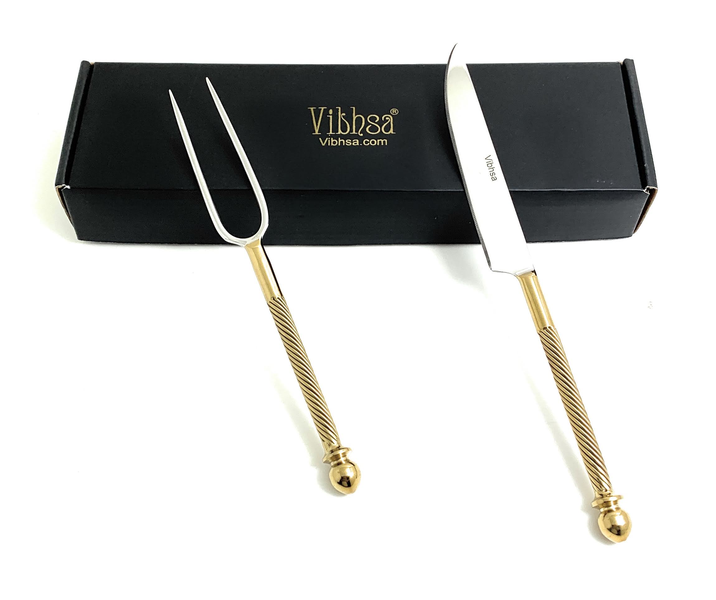 Luxury Carving Set – Handmade Stainless Steel with Golden Accents Vibhsa