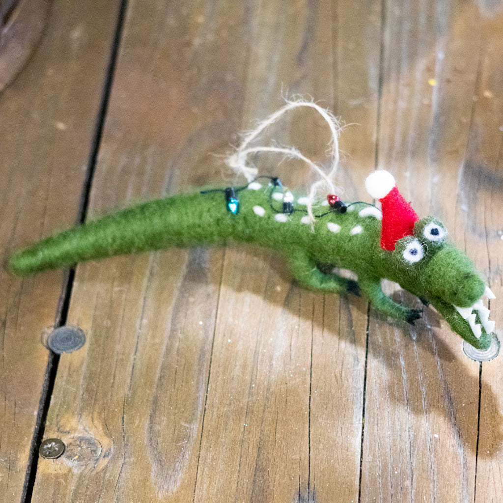 Felt Alligator with Santa Hat Branches Designs