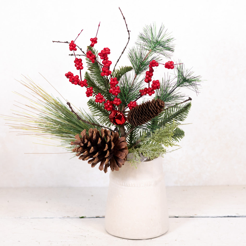 Mixed Pine with Pinecones Red Berries and Red Bell Spray Branches Designs