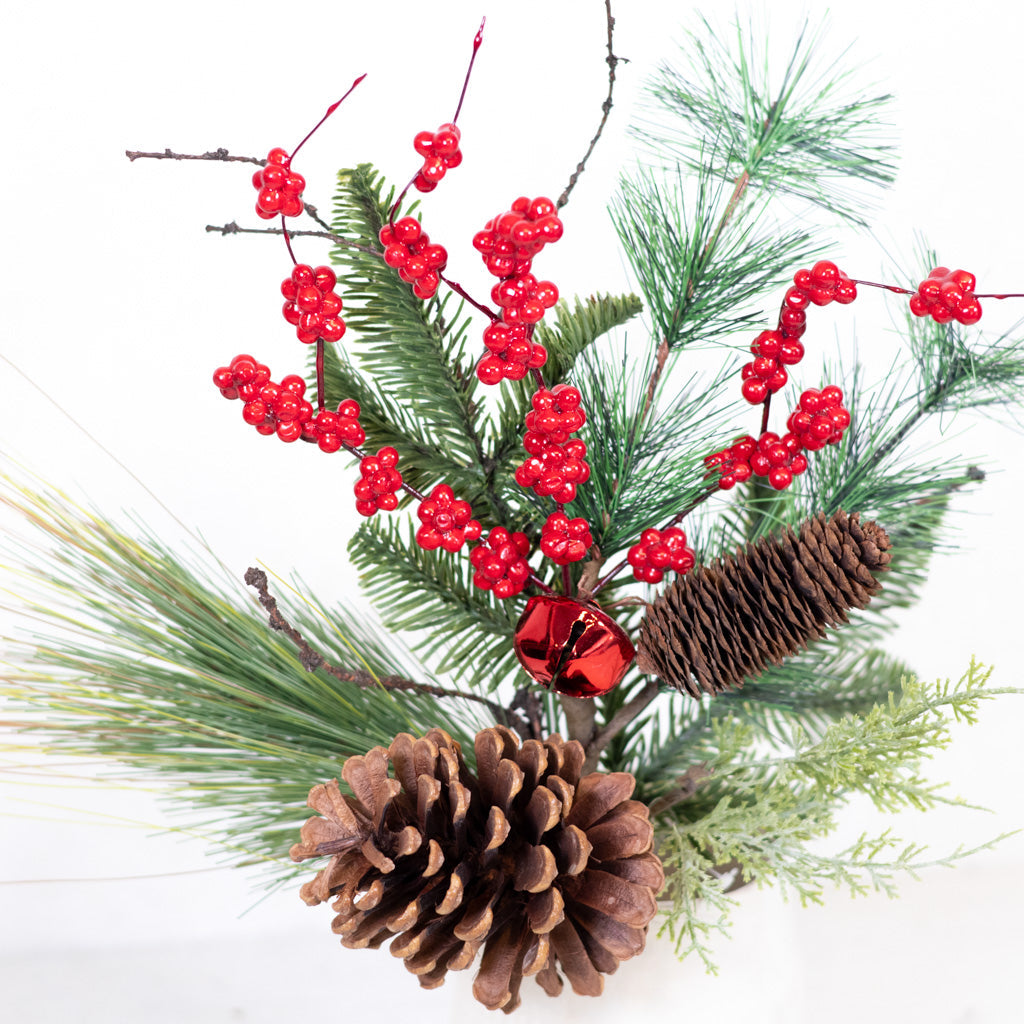 Mixed Pine with Pinecones Red Berries and Red Bell Spray Branches Designs