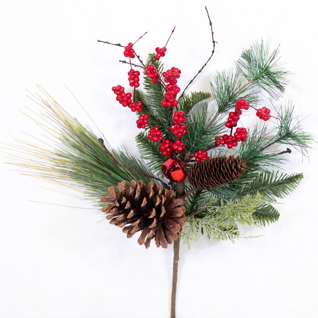 Mixed Pine with Pinecones Red Berries and Red Bell Spray Branches Designs