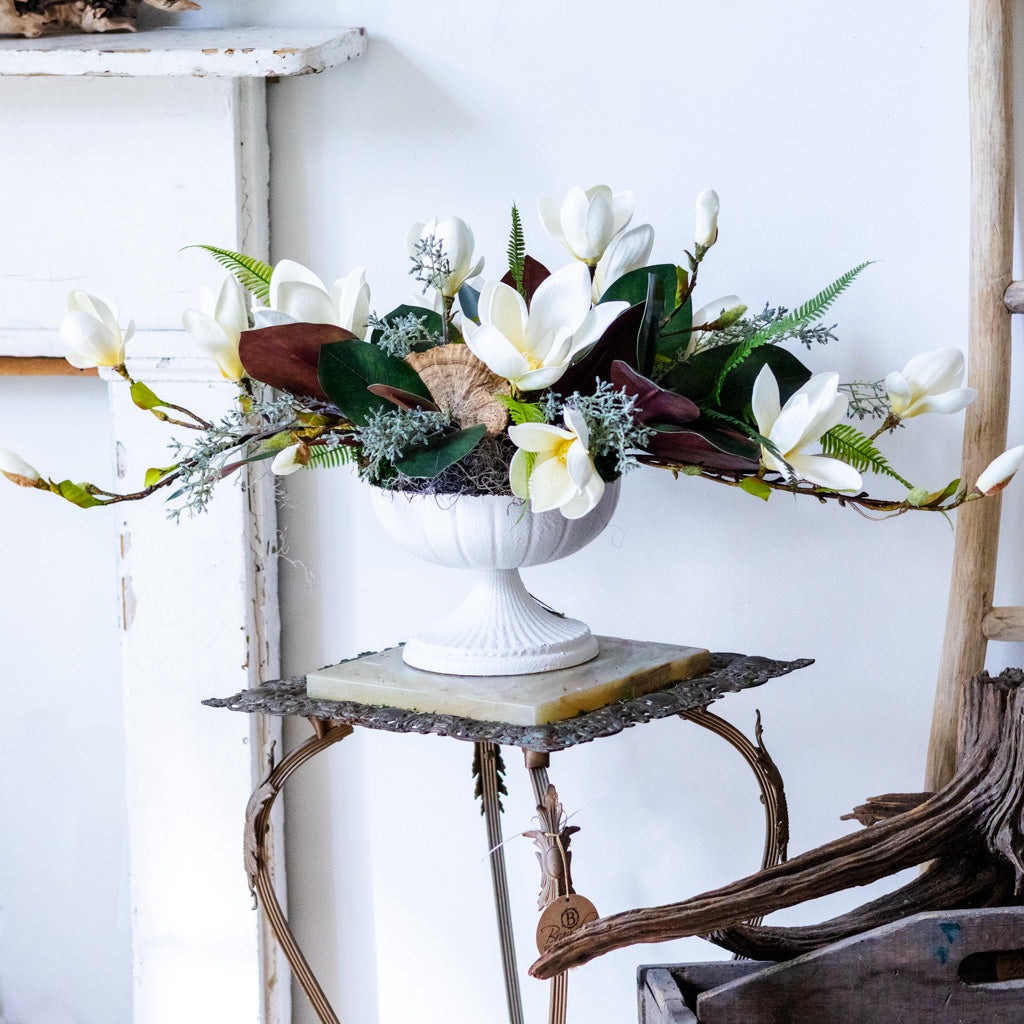 White Saucer Magnolia Elongated Centerpiece Drop In Branches Designs